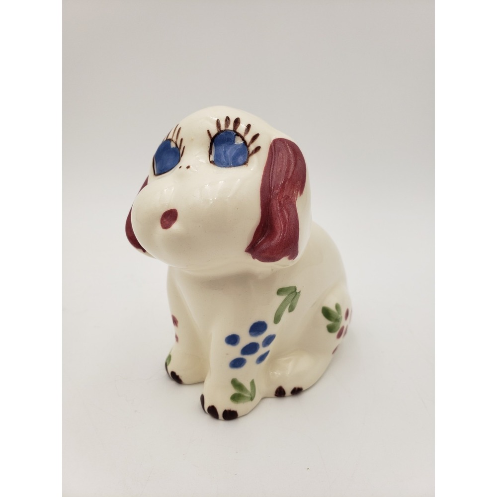 Vtg Block Pottery Puppy‎ Dog Planter Open Eyes Ceramic 1940s California Floral